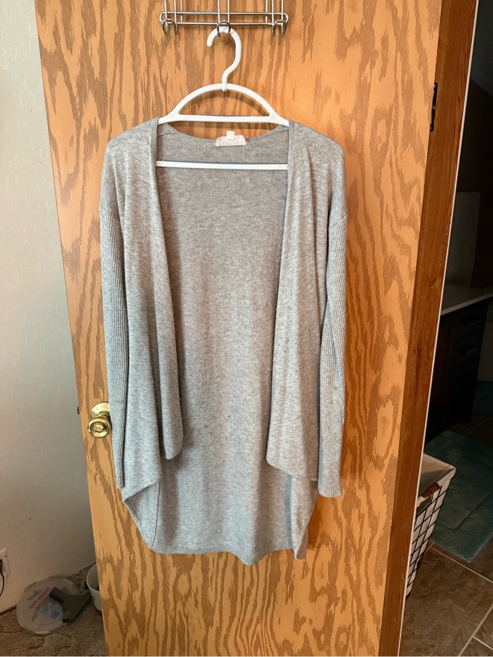 Women's Light Gray Open-Front Draped Cardigan Sweater